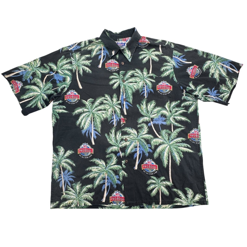 Reyn Spooner Hawaiian Shirt Mens L Palm Tree Short Sleeve 2005 NFL Pro Bowl